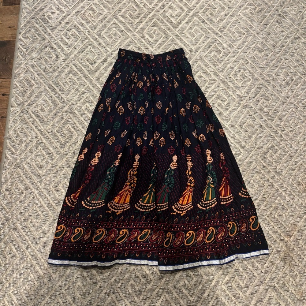 🌸 Vintage 70s/80s Indian Cotton Block Print Maxi Skirt 🌸 - Picture 4 of 5